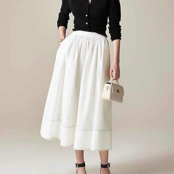 J. Crew Dresses & Skirts - J.Crew Contrast Stitch Midi Skirt Cotton Poplin White Size 12